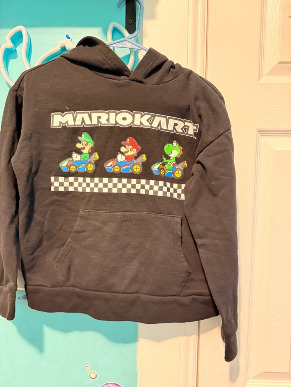 Old Navy Black Hooded Sweatshirt with Blue Logo Tag